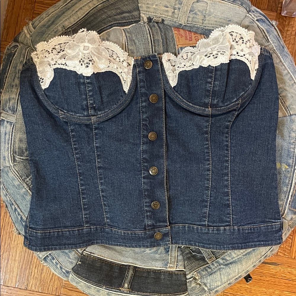 D&G Denim Corset Top with Lace Trim s/m